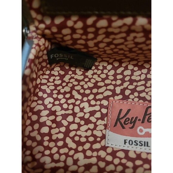 Fossil Key-Per Brown Floral Make Up/travel With Mirror Metal Snap 6.5"x4"x2" - Picture 8 of 9